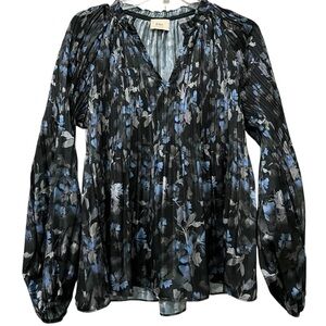 Elie Tahari Medium Floral Designer Long Balloon Sleeve Pintuck Blouse Top R7